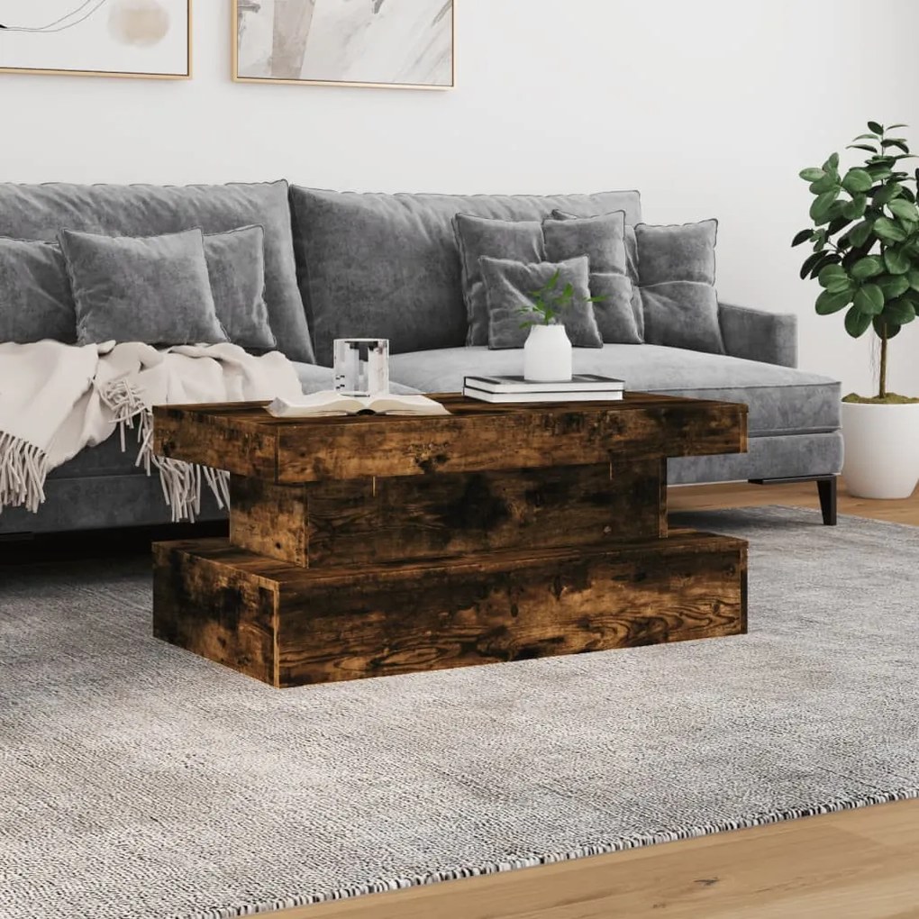 Füstös tölgy színű dohányzóasztal LED-lámpákkal 90x50x40 cm