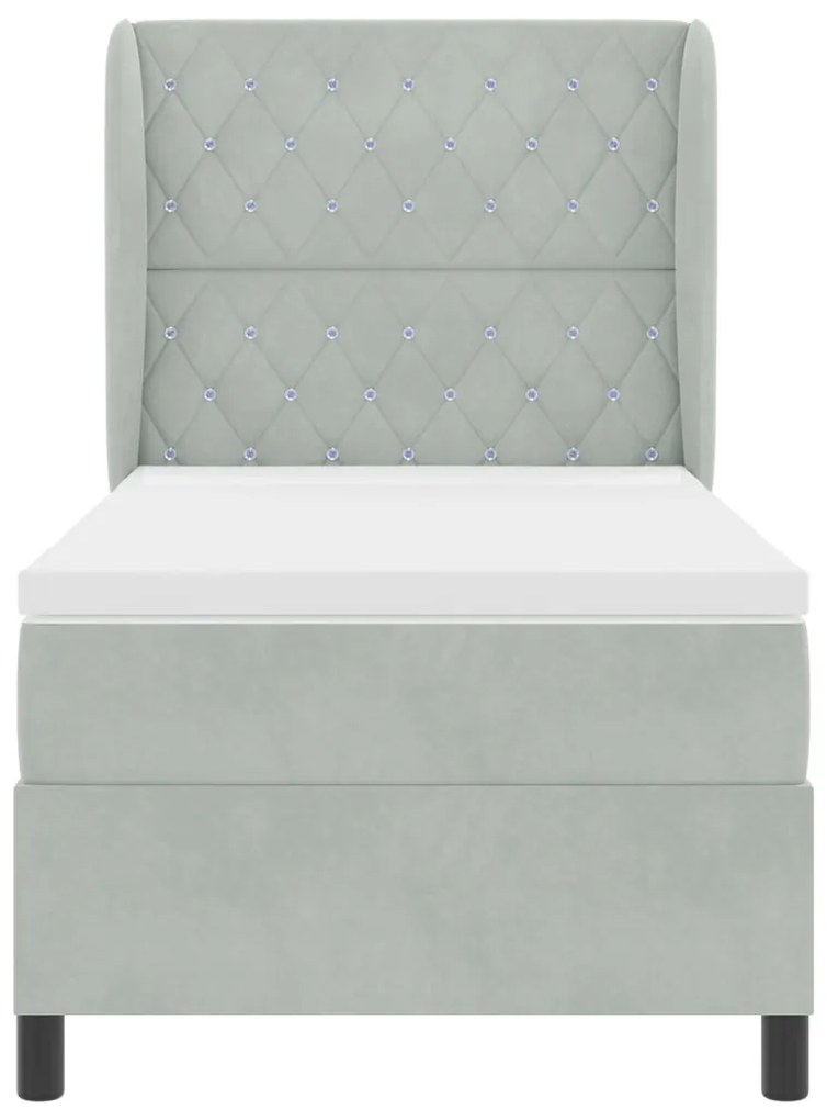 Boxspring Ágy Matrac Különböző Színben - Világosszürke - 90x200 cm - Bársony