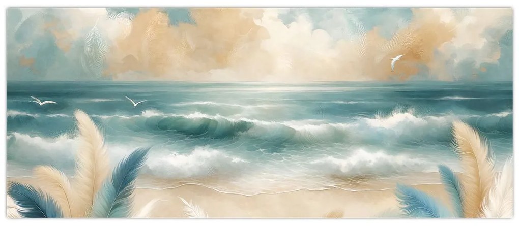 Kép – Festett strand lágy színekben (120x50 cm)