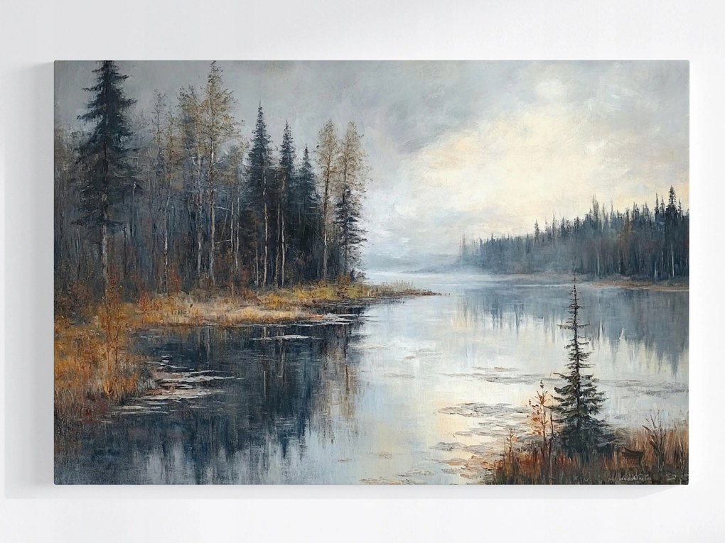 Poszter Tájkép Erdő Fák Tó Tükröződés 60x40