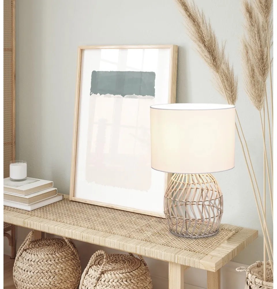 Fehér-natúr színű asztali lámpa (magasság 38 cm) Rike – Trio