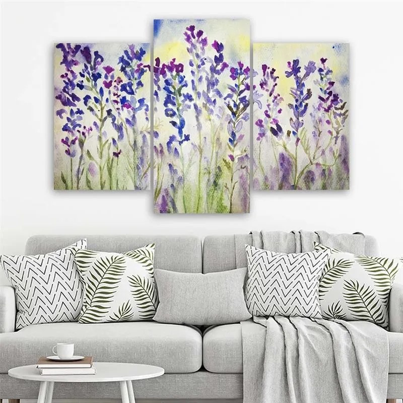 Gario Vászonkép Lila és kék virágok - 3 részes Méret: 90 x 60 cm