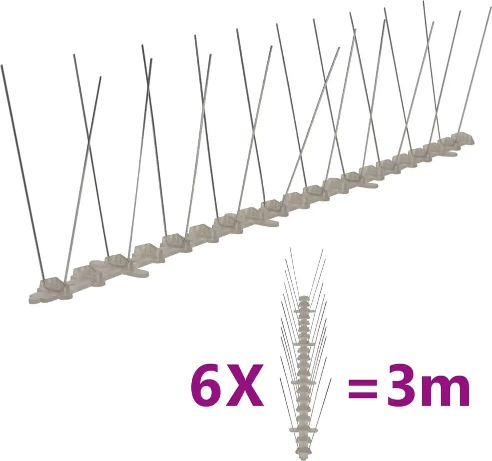 vidaXL 6 db 3 m-es kétsoros műanyag madár- és galambriasztó tüske