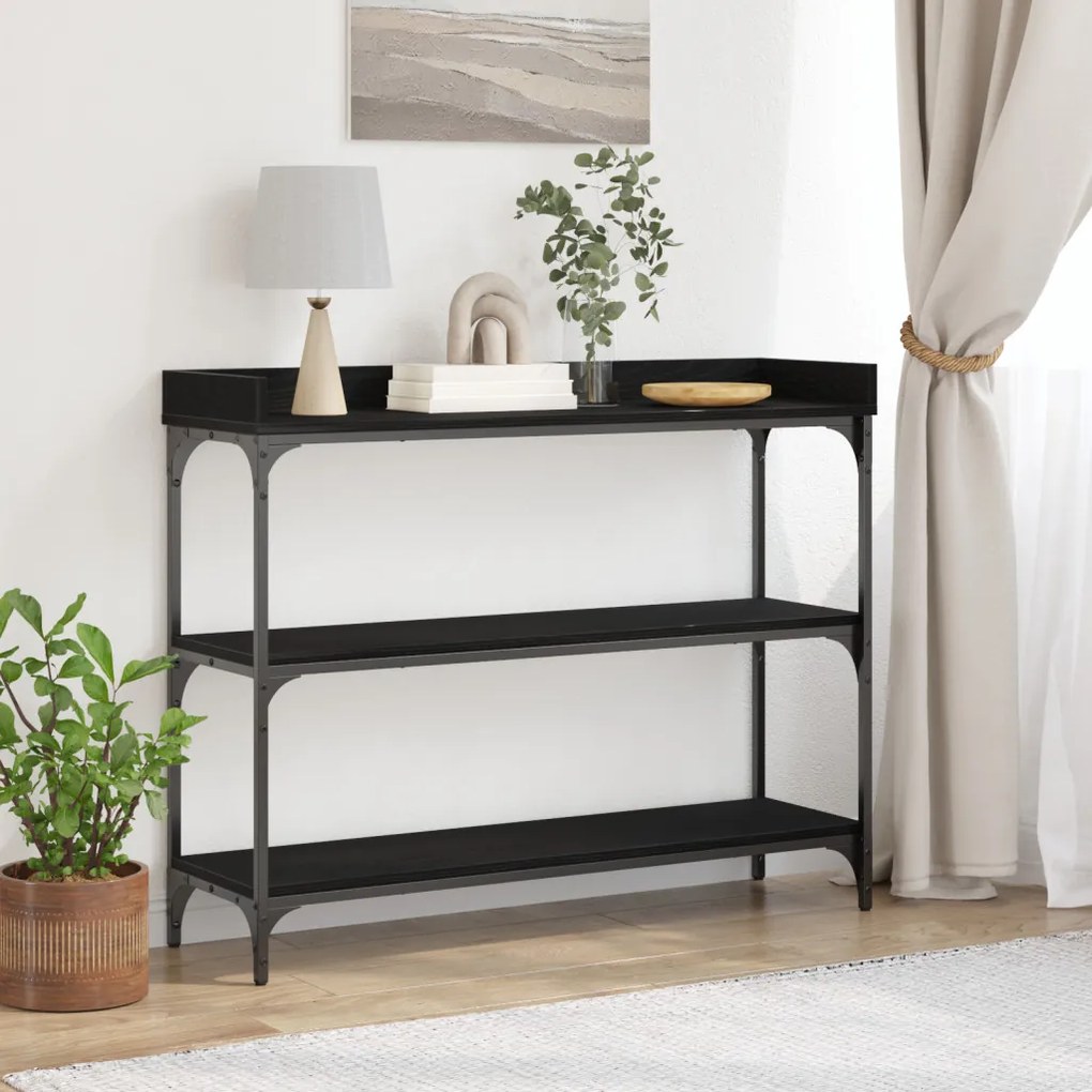 Konzolasztal Fekete Tölgy 100x30x80 cm Mérnöki Fa és Acél