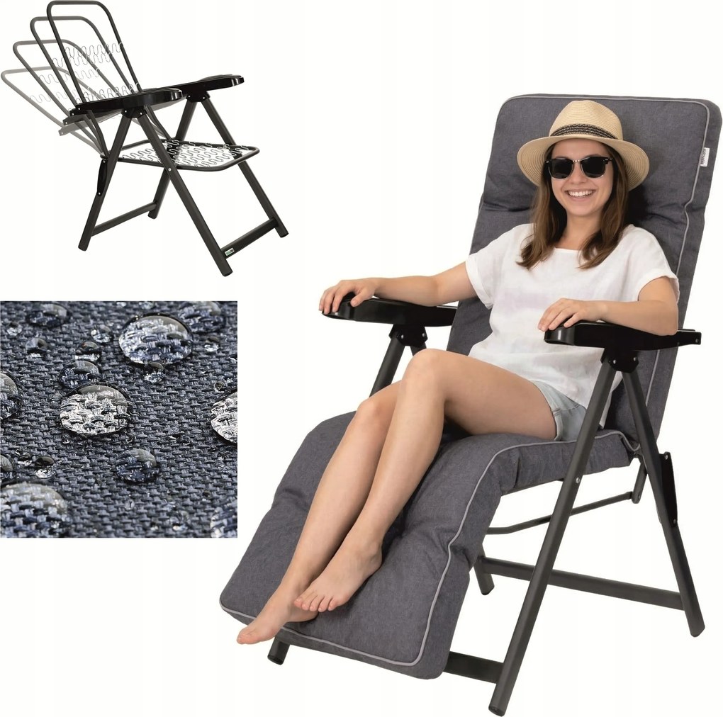 Kerti napozóágy párnával Összecsukható kerti szék párnával és lábtartóval
