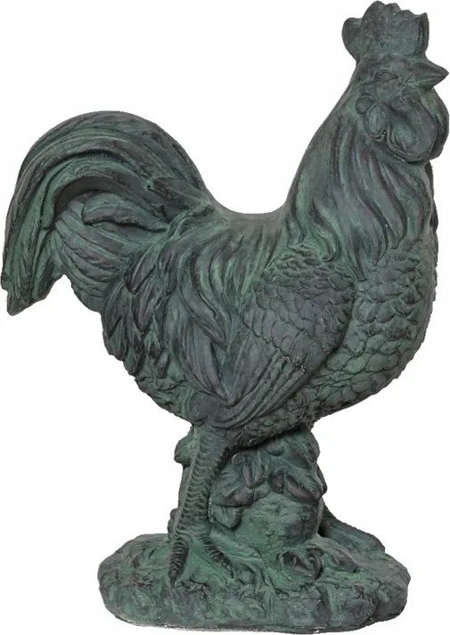 Kerti kakas figura 21x38x50cm Dekoratív antik zöld színben