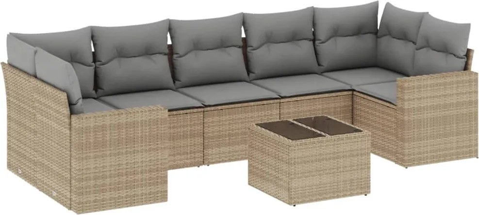 vidaXL 8 részes bézs polyrattan kerti ülőgarnitúra párnával