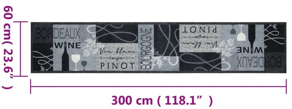 szürke bor mintás mosható bársony konyhaszőnyeg 60x300cm