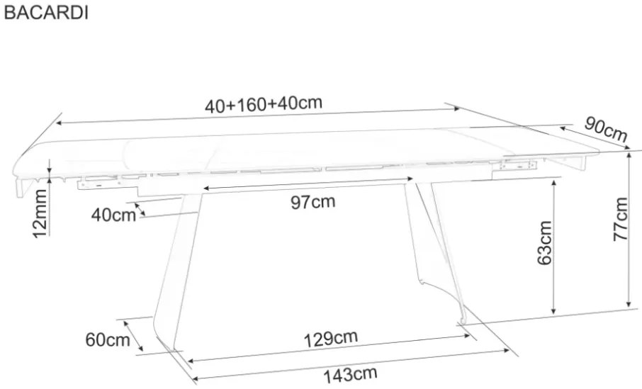 Bacardi bővíthető étkezőasztal fekete 160-240cm