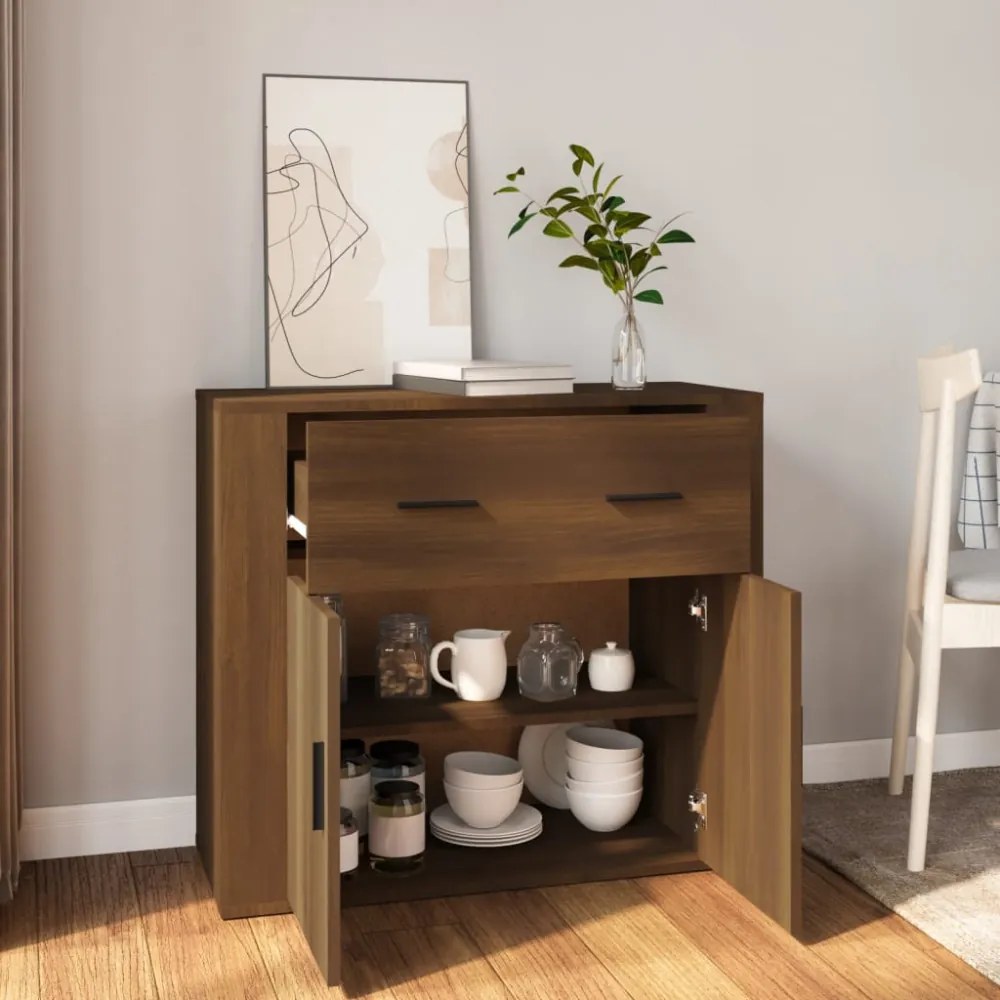 barna tölgyszínű szerelt fa tálalószekrény 80x33x70 cm