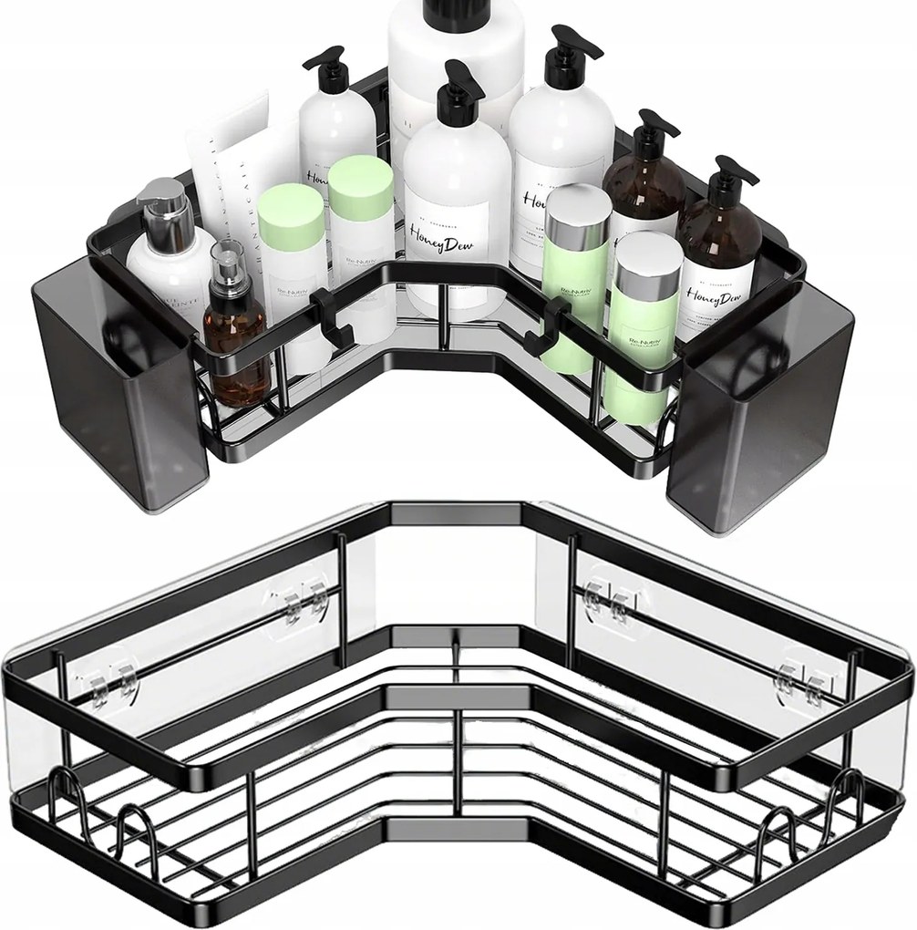 Sarokpolc Zuhanyhoz Fúrás nélkül, Rozsdamentes acél, 2db