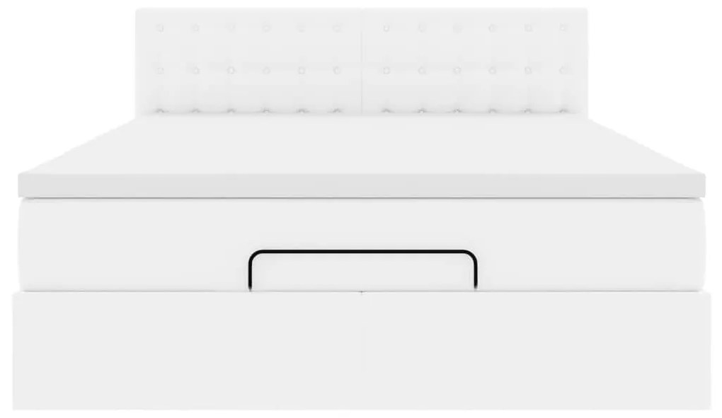 tiszta fehér műbőr ottomán ágy matracokkal & LED-ek 140x190cm