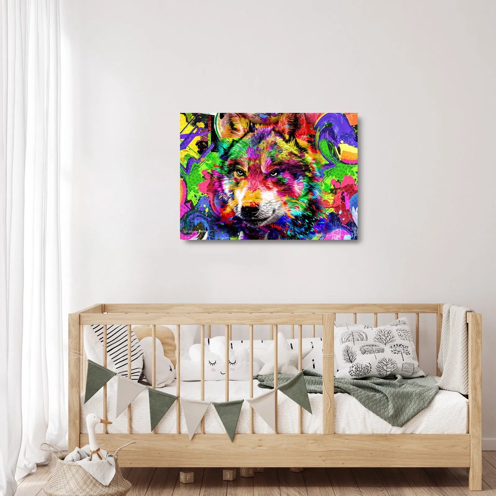 Üveg kép - Farkas graffitivel (70x50 cm)