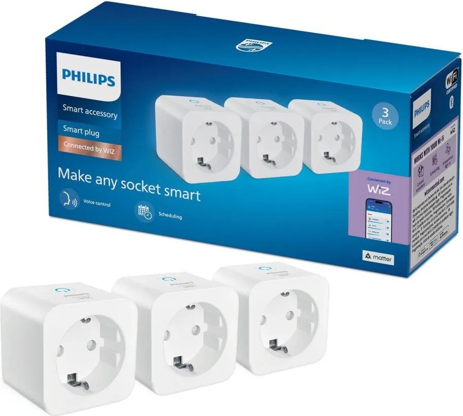 Philips - 3 darabos okos SCHUKO konnektor szett, 2300W, Wi-Fi