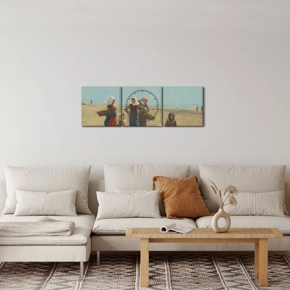 Kép - Eugène Boudin, Women on the Beach at Berck, reprodukciók (órával) (90x30 cm)