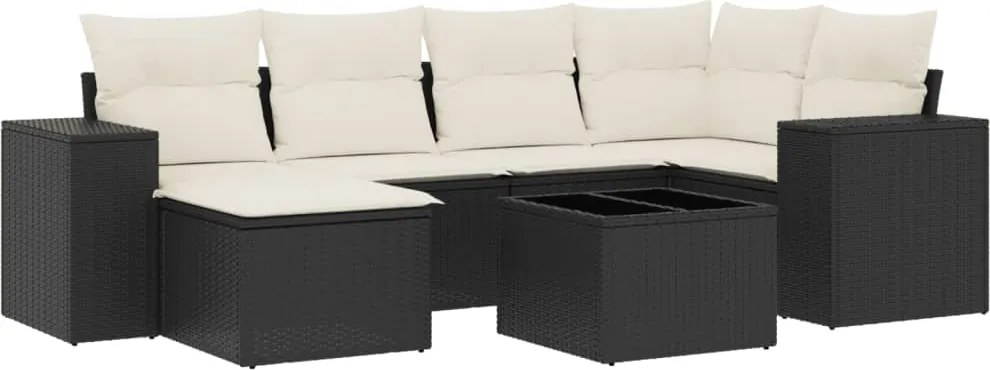 vidaXL 7 részes fekete polyrattan kerti ülőgarnitúra párnával