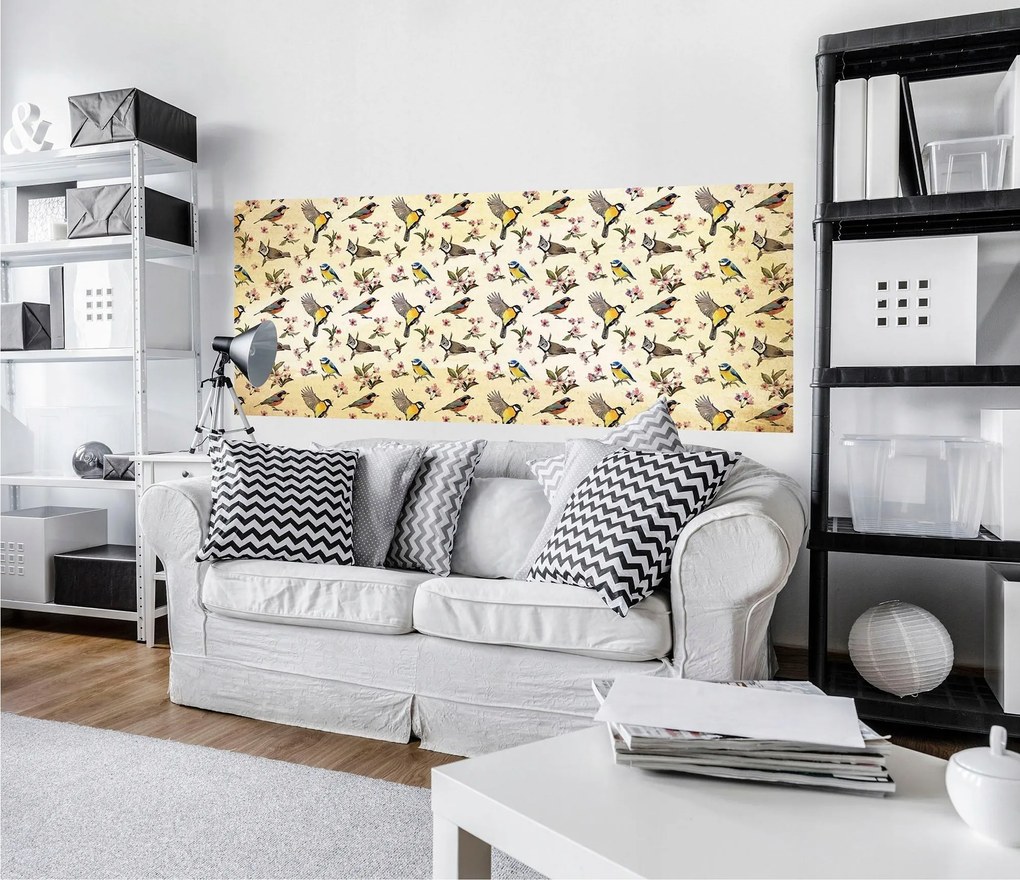 Flizelin fotótapéta Madarak és virágok akvarell tavaszi motívum 250x104 +ragasztó