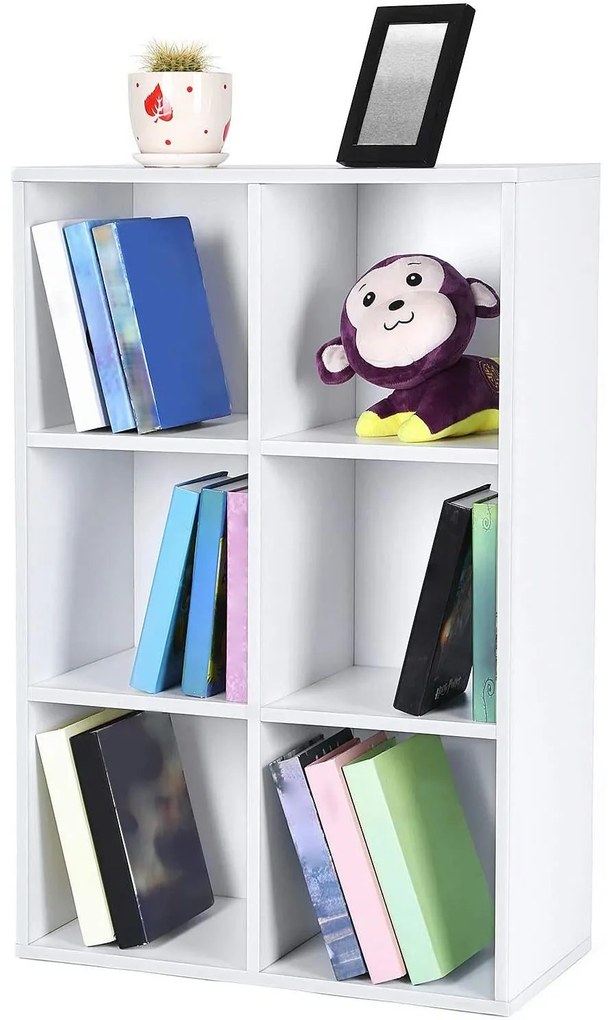 3 szintes könyvespolc, tárolópolc 6 rekesszel, fehér