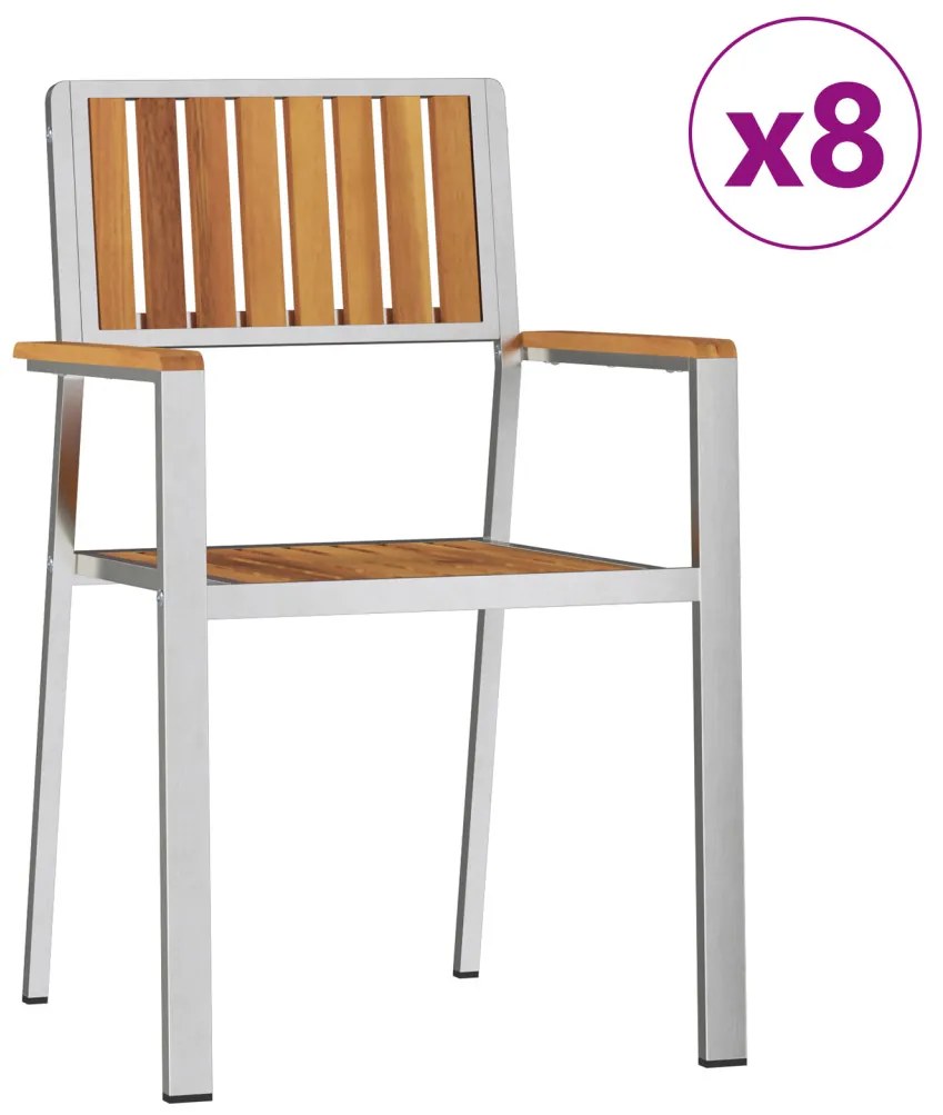 rakásolható kerti székek 8 db 54.5x56x87 cm tömör akácfából