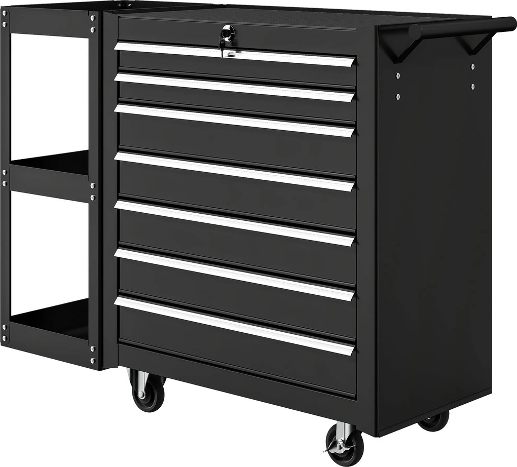 HOMCOM 7 fiókos szerszámkocsi levehető 3 polcos oldalpolccal, központi zárral, fogantyúval, fékező kerekekkel | Aosom