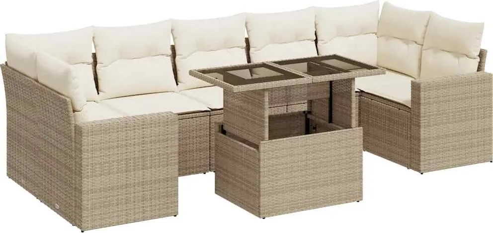 vidaXL 8 részes bézs polyrattan kerti ülőgarnitúra párnával