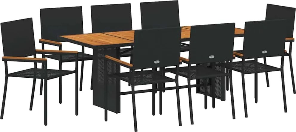vidaXL Kert étkező szett 9 pcs Fekete polirattan