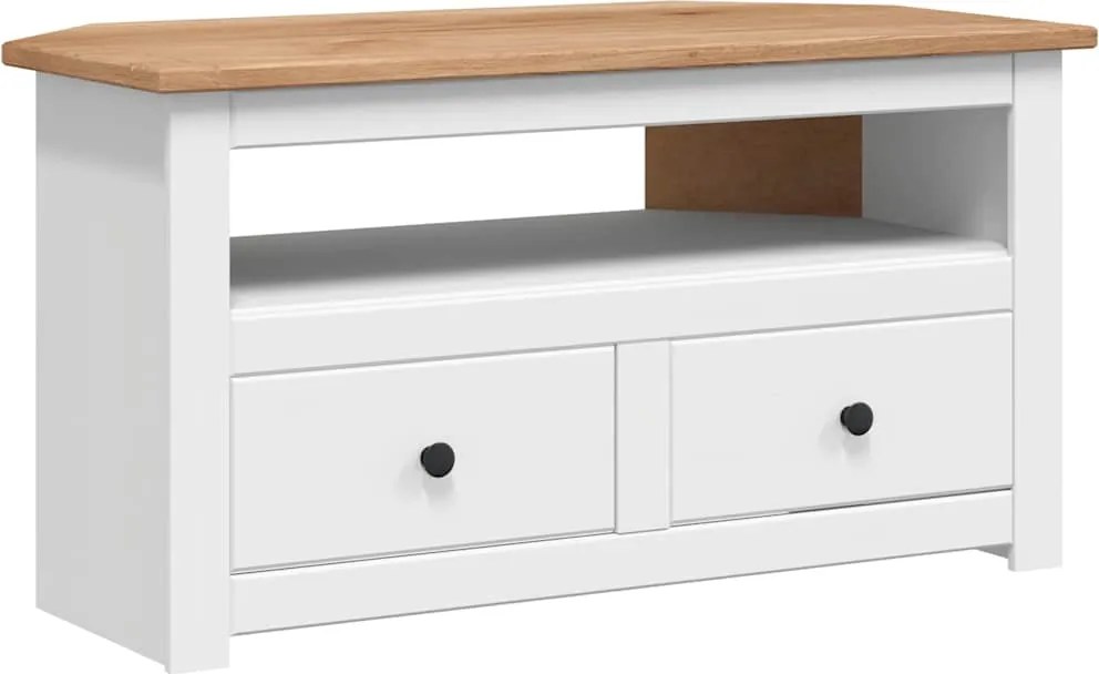 vidaXL fehér tömör fenyőfa sarok TV-szekrény 93 x 49 x 49 cm