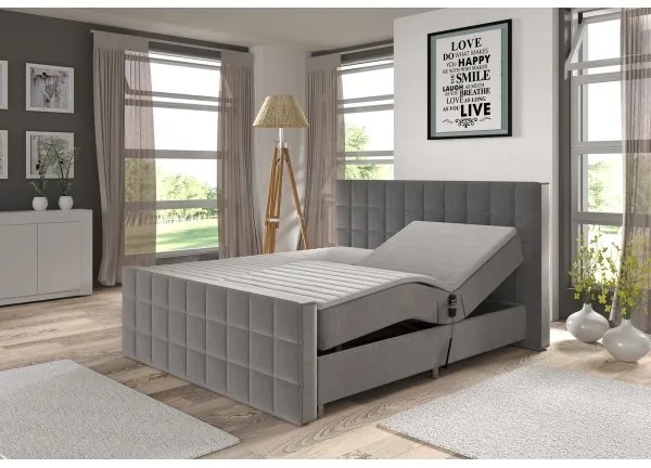 Elektromosan állítható kárpitozott HELEN ágy matracokkal és topperrel, 180×200 cm, szürke
