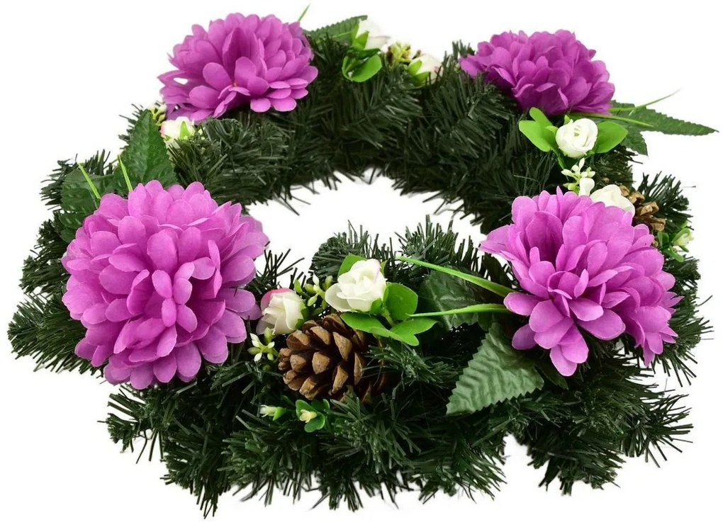 Halottak napi koszorú Lila krizantémok, 35 cm