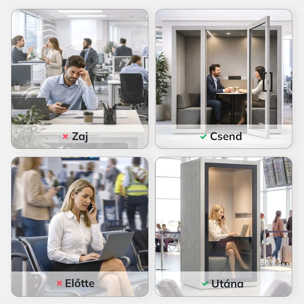 INBOX akusztikai irodai fülke 1 személyes, 2100 × 1100 × 900 mm