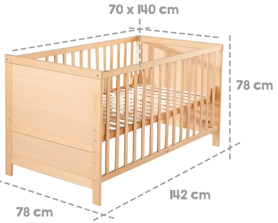 Natúr színű babaágy 70x140 cm – Roba