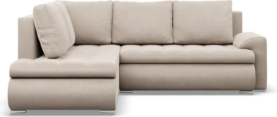 Tokio sarokkanapé, L alakú háttámlával, 2 ágyneműtartóval, bársony, baloldali, bézs