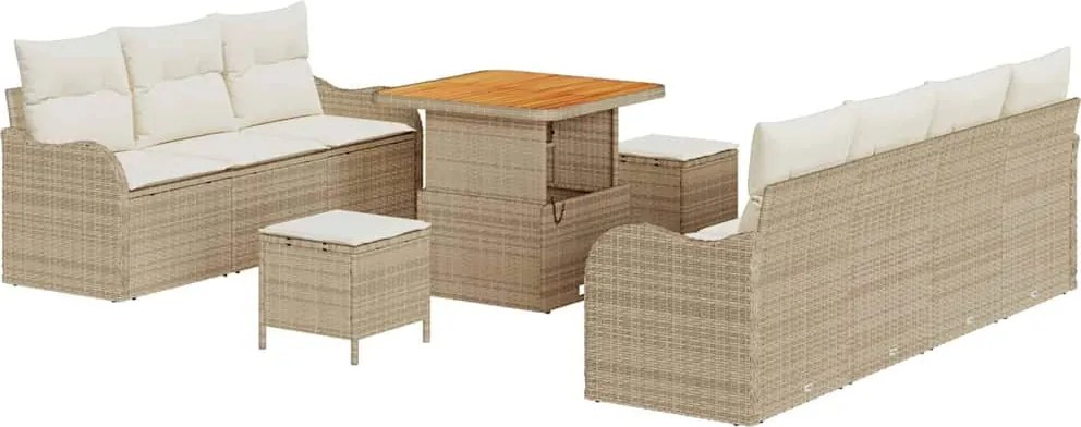 vidaXL Kerti Kanapé Szett párnával tárolóval 10 pcs Beige és krém