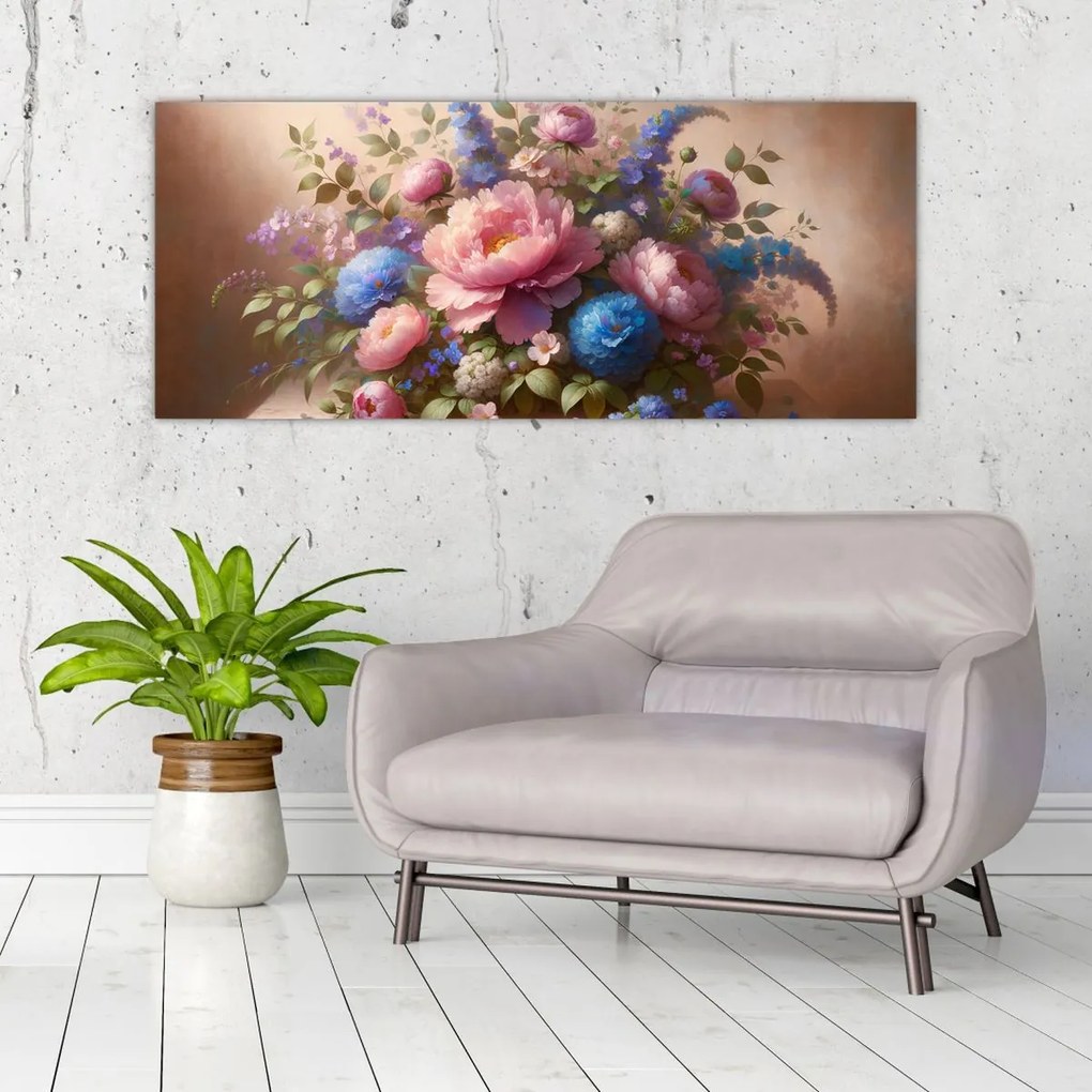 Kép - Asztal tele virágokkal (120x50 cm)