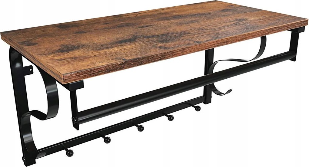 Akasztós Polc Ruhaakasztókkal 60X30X32CM Rusztikus Barna