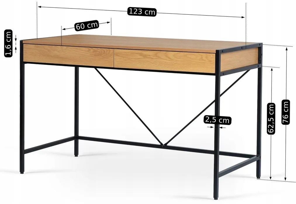 ALLY birou 123 cm stejar auriu/negru
