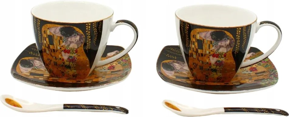 Home Elements Két csésze 250 ml-es készlet csészealjakkal és kanálokkal, Klimt, Kiss