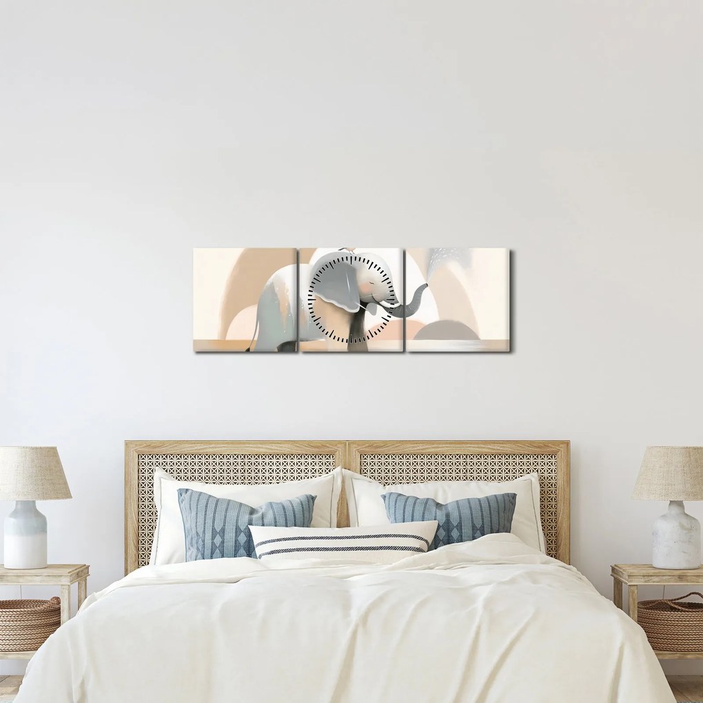 Kép - Elefánt pasztell színekben (órával) (90x30 cm)