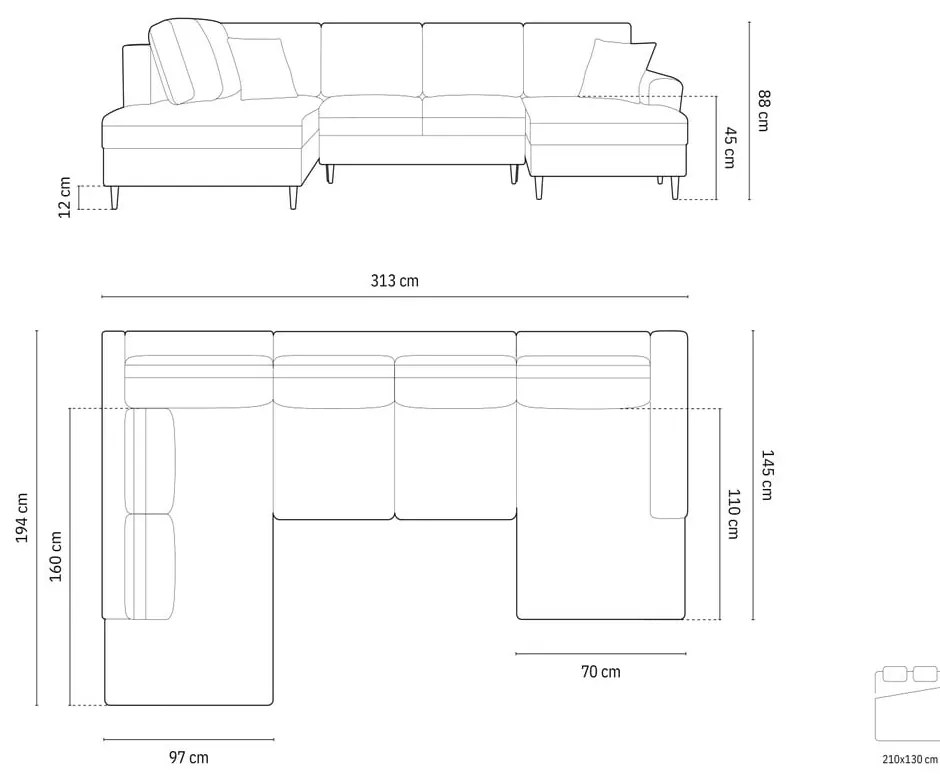 Világosszürke bársony kinyitható tárolóhelyes sarokkanapé (bal oldali-U alakú) Kyoto – Cosmopolitan Design