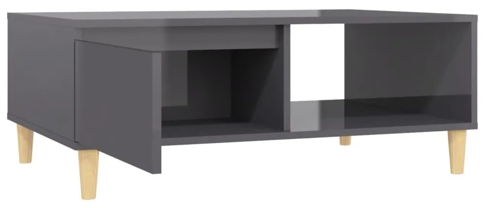 Magasfényű szürke szerelt fa dohányzóasztal 90 x 60 x 35 cm
