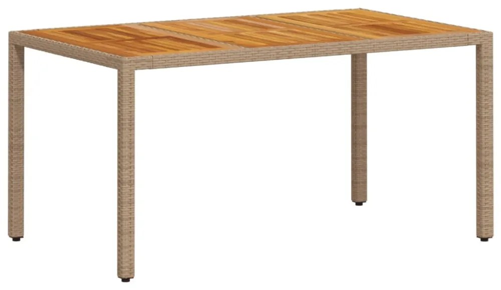 bézs polyrattan és akácfa kerti asztal 150 x 90 x 75 cm