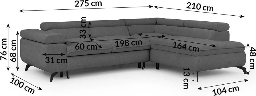 Szürke zsenília sarokkanapé (jobb oldali-L alakú) Marbeya – Ropez