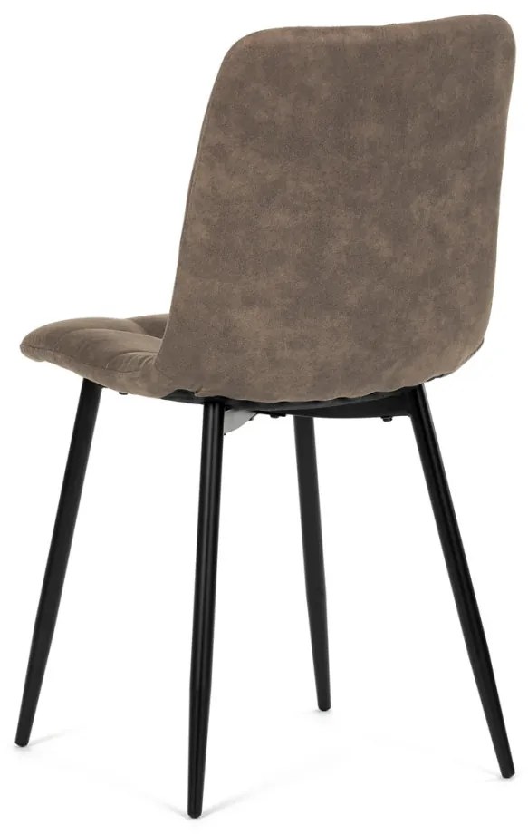 Scaun de sufragerie, material vintage maro închis, picioare metalice negre