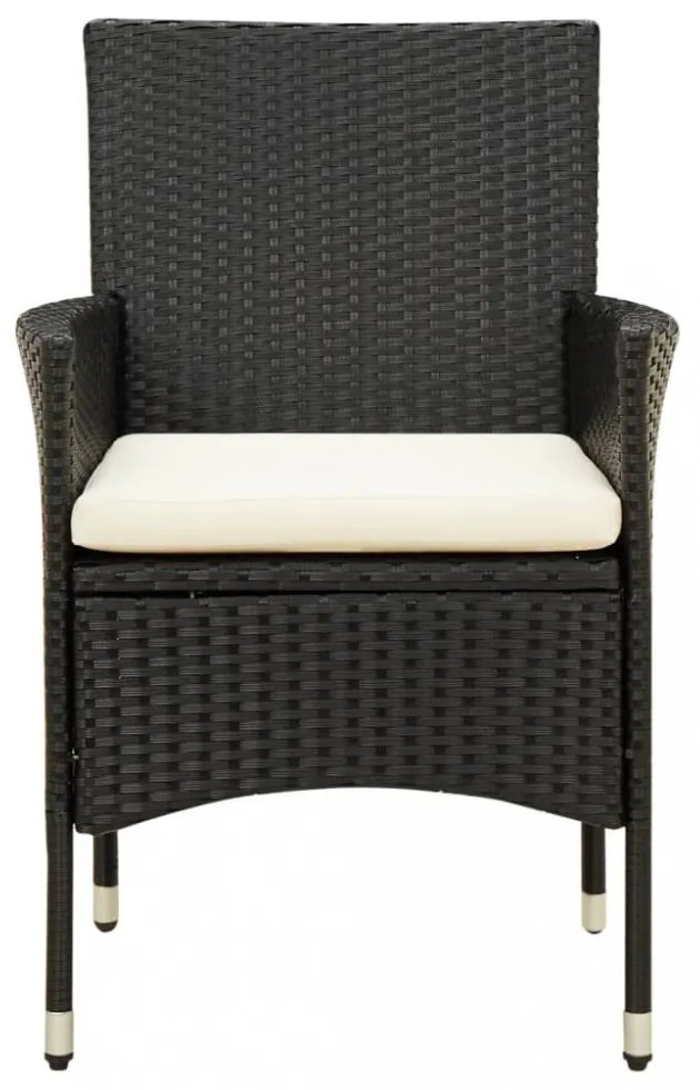 5 részes fekete polyrattan kültéri étkezőszett párnákkal