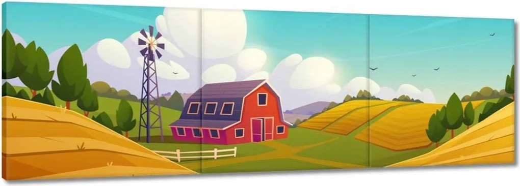 Vászonkép 90x30 Farm gyönyörű vidéki tájban