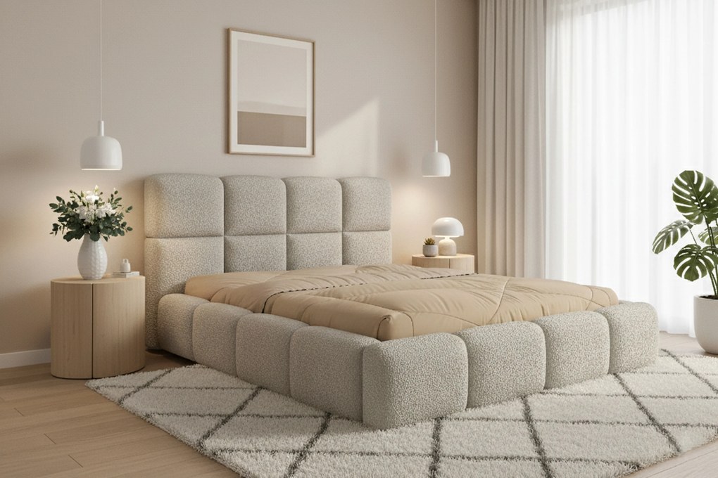 Cloud kárpitozott ágy ágyneműtartóval 180x200 cm - világos bézs Quelle 02 bouclé