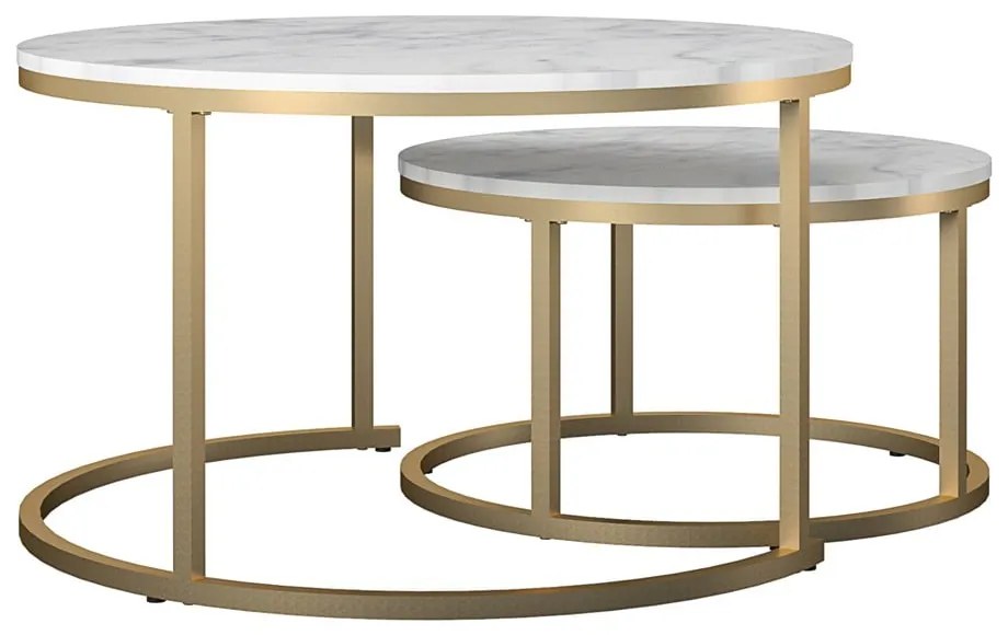 Fehér-aranyszínű kerek dohányzóasztal szett márvány dekorral 2 db-os ø 79 cm Amelia – CosmoLiving by Cosmopolitan