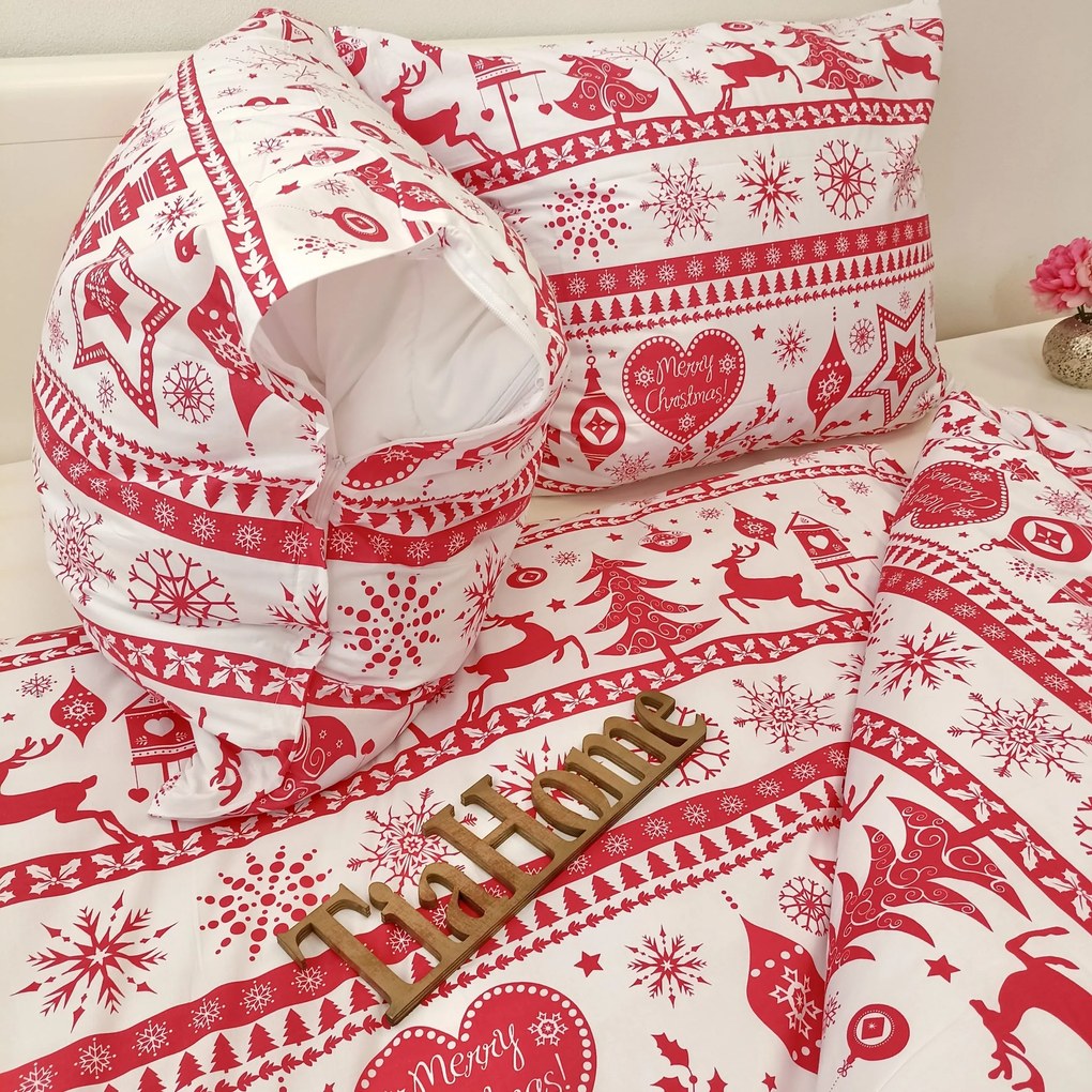 Pamut ágyneműk Karácsonyi ágyneműk Christmas piros TiaHome - 1x Párna 90x70cm, 1x Paplan 140x200cm