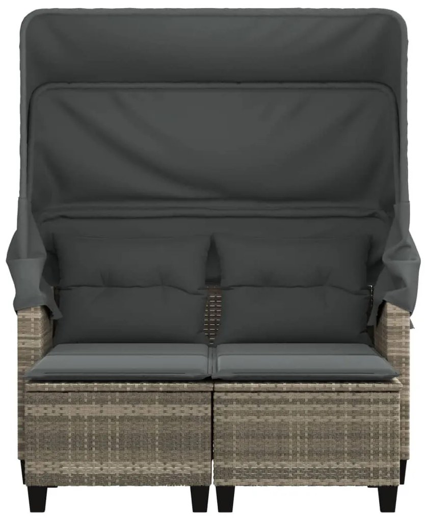 2 személyes szürke polyrattan kerti kanapé baldachinnal/székkel
