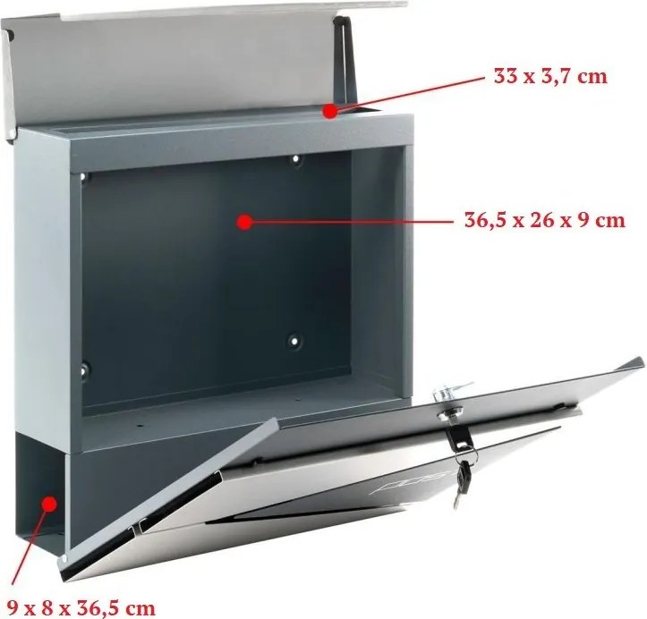 Postaláda újságtartóval ezüst 2 kulccsal